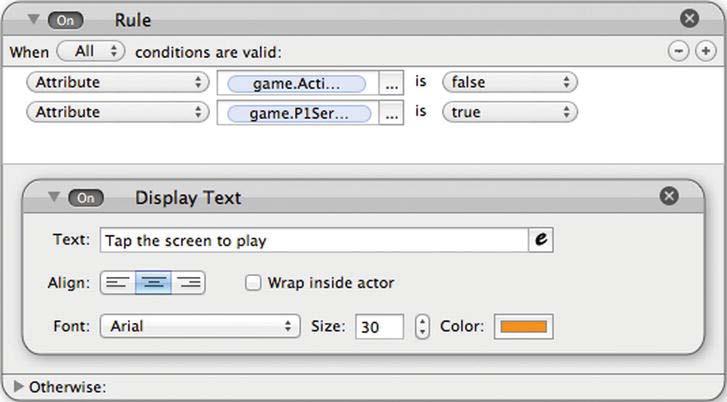 CHAPTER 3: The Pong Game Part II 85 Drag and drop a Constrain Attribute into the behavior area of the Display actor. Then select Display.Position.X and constrain it to 240.