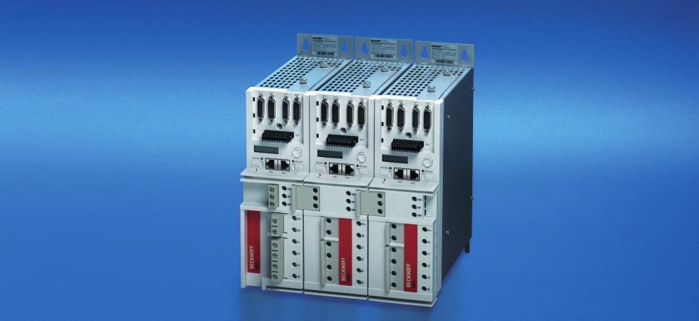 Connection module with power rail system for multiaxis systems, current carrying capacity up to 85 A Power supply module AX5901 with snap-on connection for the Servo Drive Power distribution module