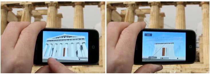 3 Transparency and overlay (The Parthenon) In a sitsim displaying a reconstructed version of the original Parthenon temple on the Acropolis in Athens, the prototyped application was extended with two