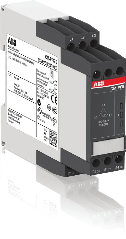 Data sheet Three-phase monitoring relay CM-PFS The CM-PFS is a three-phase monitoring relay that is used to monitor three phase mains for incorrect phase sequence and phase failure.