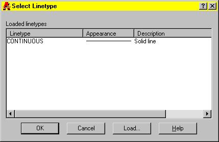 3 In the Select Linetype dialog box, do one of the following: Select a linetype from the list Choose Load to load a linetype from a file (see To load a linetype on page 333).