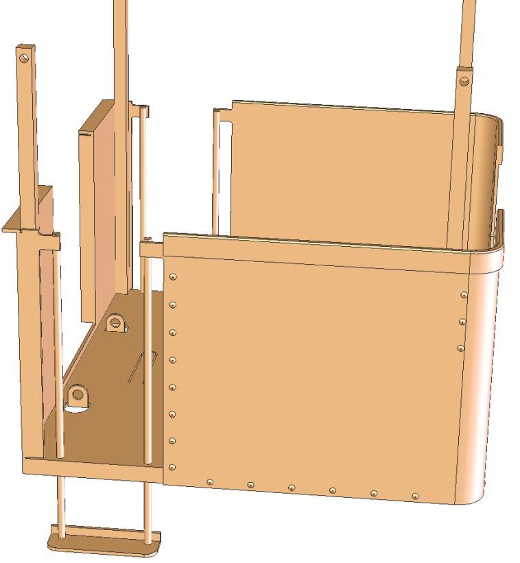 The four tags at the top of the cab doorway should be curved in slightly - just enough to hold the handrails in place. Solder the Handrails to the tags.