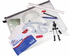 PT800 Drawing Outfit Packaged in nylon carrying case 16 x 21 metal edge drawing board 21 transparent-edge T-square 6 45 /90, 8 30 /60 triangles 6 semicircular protractor 12 architects triangular