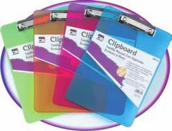 29 Colorful Plastic Clipboards These tough durable injection molded plastic boards have smooth edges, and a low profile clip with rubber grips to hold papers securely.