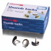 89 Thumb Tacks Thumb tacks features smooth steel heads and sharp steel points Nickel-plated finish resists rust 100 per box up to77 % OFFI CE SUPPLI ES Length Black Blue Red Draphix Price 36