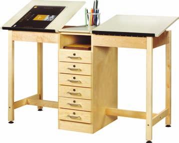 89 q Top adjusts 0-30 Top adjusts 0-30 Two Station Drawing Table with Eight Drawers For compact classrooms where space is a premium.