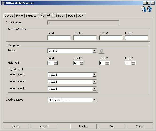Device - Image Address tab Image addressing is used for document tracking, batch control and image management. The Image Address tab allows you to set an image address starting point.