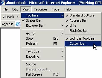 Submeniul Toolbars disponibilizează opţiunea Customize care dacă va fi lansată va
