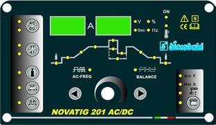NOVATIG 201 AC / DC thanks to AC mode welding let the possibility to weld aluminum alloys and with the AC device correct the AC frequency and AC balance Inverter Tecnology