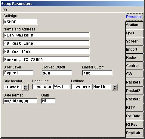 DX4Win Setup Tabs Use these series of tabs to tell DX4Win how you want the program to operate: Station capabilities Defaults for a new QSO Preferred fonts Import parameters Radio (s).