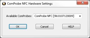 Setting Up NFC data capture From the Control Window, select Hardware Settings from the Options menu to confirm that the ComProbe NFC hardware selected