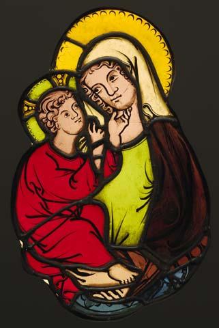 The Virgin and Child, Master of Klosterneuberg, Austrian, active about 1335, pot-metal and clear glass, black vitreous paint, and silver stain (J. Paul Getty Museum, 2003.