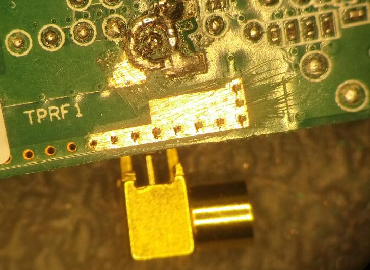 Step 1: Use a razor knife (x-acto type) to scrape away solder mask on the PC board to expose raw copper trace.