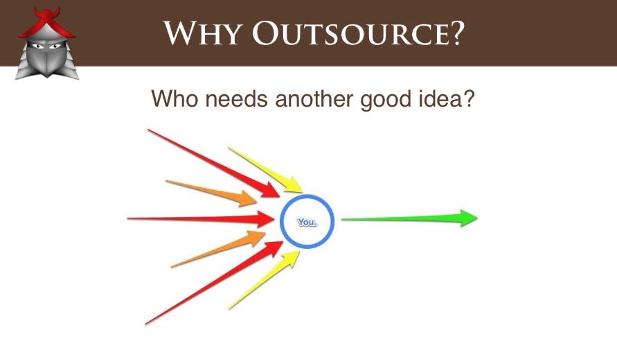 Why Outsource? Why should you outsource? Let's have a look at this little diagram I've put together. You're right in the middle of it, that blue circle.