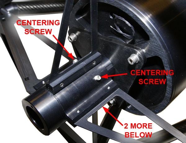 Instead, to adjust the centering of the secondary, use the four small set screws located at 45-degrees between each spider vane on the spider hub.