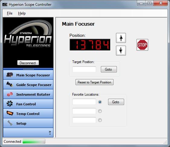 Telescope Control Software The Hyperion control software lets you operate all the telescope s electronic features remotely.