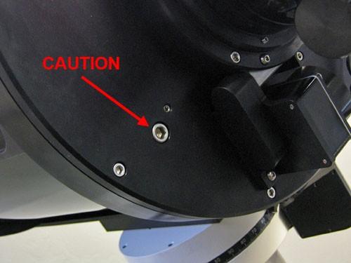 Caution Collimation Bolts The primary mirror assembly (including the mirror cell, mirror, baffle tube, and corrector lenses) is held in place by the primary mirror collimation screws on the telescope