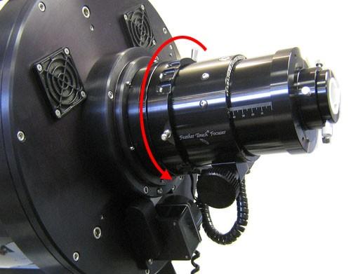 Note that there is a tension knob on the bottom of the focuser. When the focuser motor is attached and in use, the tension knob should be loose.