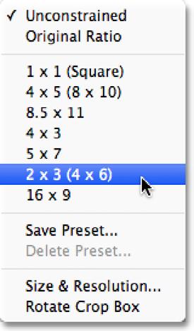 Choosing An Aspect Ratio By default, Photoshop CS6 lets us drag the handles freely in any direction so we can reshape the crop box into any size we need.