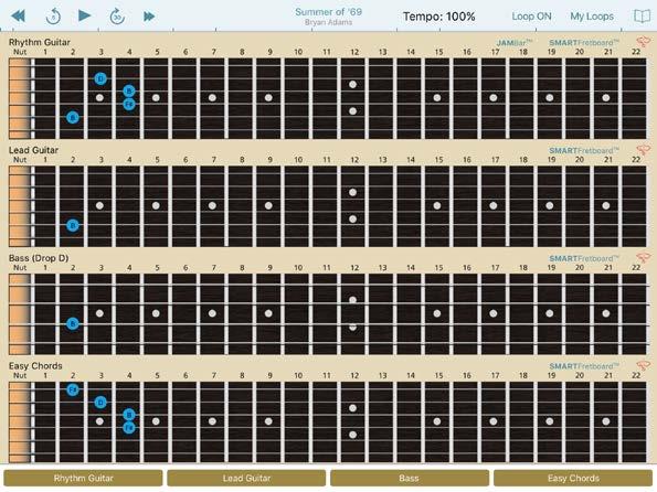 Virtual Fretboard Display The Guitar Tunes Virtual Fretboard is located below the song or video timeline at the bottom of the main screen.