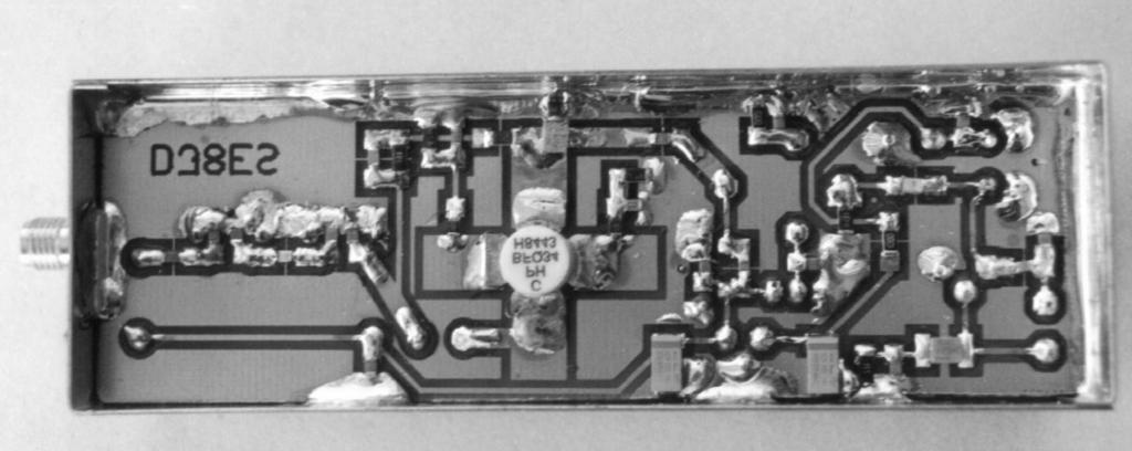Fig 10 : Ready to operate 145MHz oscillator assembly showing SMD components on foil side of PCB. first oscillator for 145MHz can be put into operation.