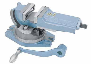 Two movable jaws, body and swivel base are made of semisteel and remaining parts of high quality alloy steel. The jaw plates are hardened and ground. The vise can swivel on the base up to 90.