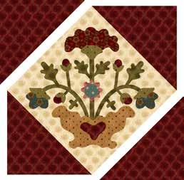 Using the quilt pictured on the cover and the enlarged key block as guides, arrange a full set of appliqué motifs onto the right side of (1) 24½" white tonal background square, making sure the