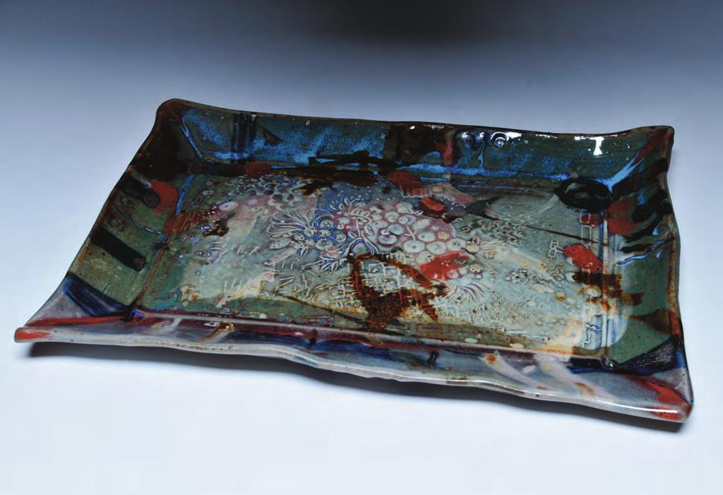 A B O V E: Stoneware Slab-made Tray, 2013. Reduction fired. 12 x 5.75 inches.