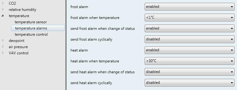 3. Temperature alarm Frost alarm If the alarm function is activated an alarm in the form of an object is sent when the temperature falls below a defined temperature threshold for frost alarm.