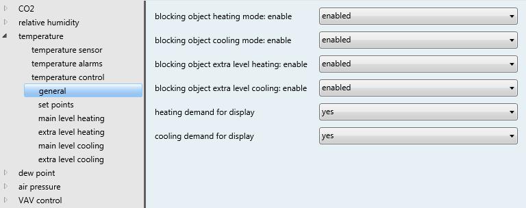 3.2 Temperature control General Blocking object heating mode or If the blocking object is activated, the reception of an external object can prevent the sending of the cooling mode: enable Blocking