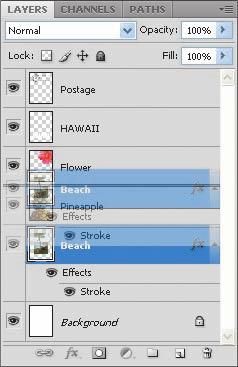 The beach image is almost entirely blocked by images on other layers.