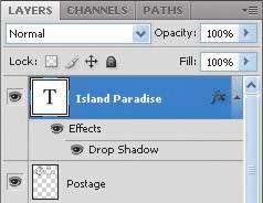 Photoshop nests the layer style in the Island Paradise layer.