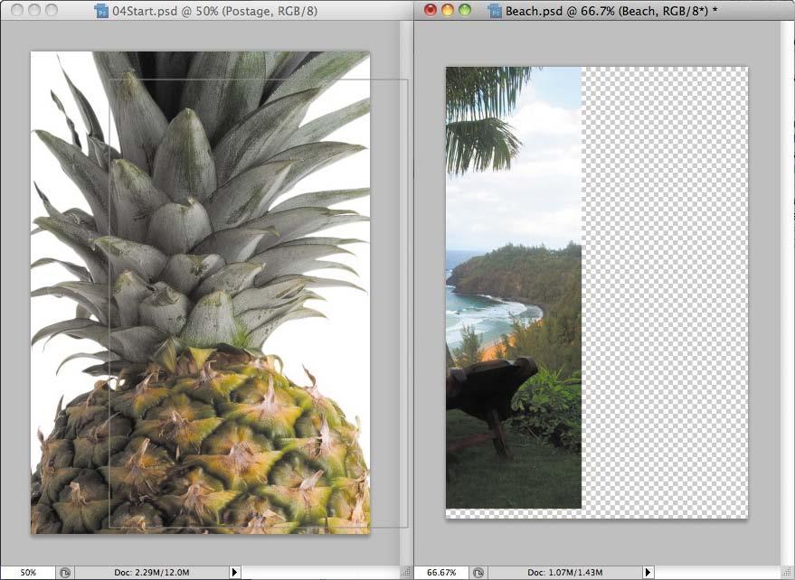 2 Click the Arrange Documents button ( ) in the Application bar, and then select one of the 2 Up layouts. Photoshop displays both of the open image files. Select the Beach.