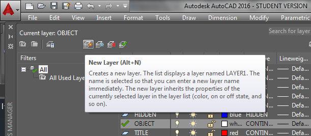 3. Click the New button. A new layer named Layer1 appears at the bottom of the list.