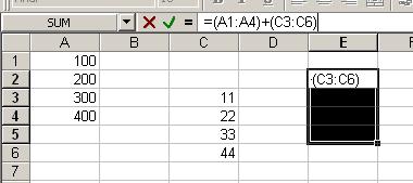 Spre exemplu pentru a obţine o noua coloana ca suma a altor 2 coloane se selectează suprafaţa (coloana) unde va apare rezultatul, se scrie pe bara de formule formula şi apoi se apasă combinaţia de