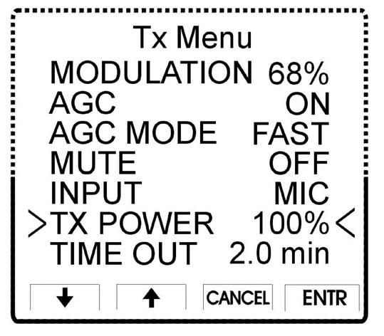 Tx menu - Transmitter menu MODULATION Range 10 100 % Sets the