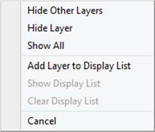 Display the Layer List button shows the vector file layers on the left side of the screen. Display Layer Dialog presents a window of the layers.