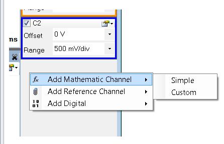Making the Output Trace Look Like a Curve Tracer Converting the Y Axis to Units of Current To convert from volts to current we introduce a custom math channel through the Waveform software by right