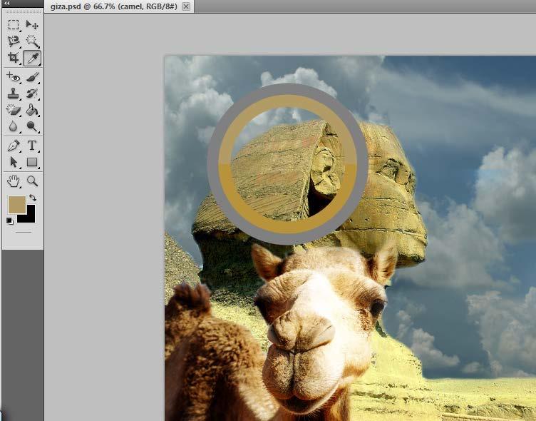 Eyedropper tool Now click on the Sphinx and you will see the color circle pop up with the color you clicked