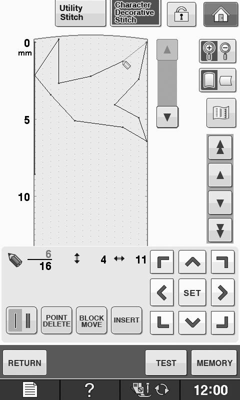 ENTERING STITCH DATA d Press. Press. S 4 MY CUSTOM STITCH The section will e moved. Inserting New Points A new point is entered nd moves to it.