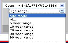 Age range Using the dropdown options referring to Age range, select the age range of the players you are filtering to find: In the above example, Open 8/1/1976-7/31/1986 was