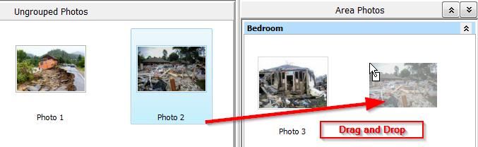 Move Photos from Ungrouped to an Area a. Select an Image in the Ungrouped Photos section. Then click on the photo and drag it to the corresponding area. b.