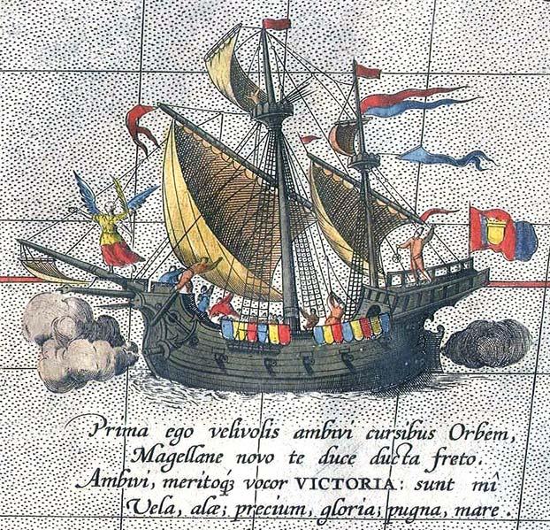 History Magellan (1519): sea charts, terrestrial globe, wooden and metal