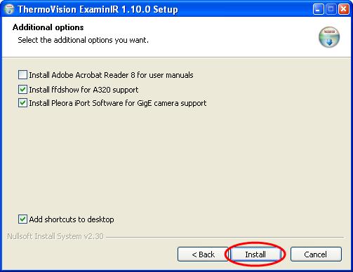 If this is an initial installation of ExaminIR, then you will have the option to install ffdshow