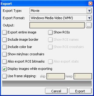 Chapter 5 User Interface There are three basic export types: Current Image: Exports only the currently displayed image frame Movie: Exports the selected range of frames as a video Multiple Images: