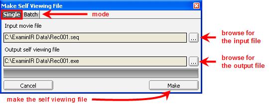 Chapter 5 User Interface 5.2.4.4 Make Self Viewing File The Make Self Viewing File has two modes of operation: Single and Batch.