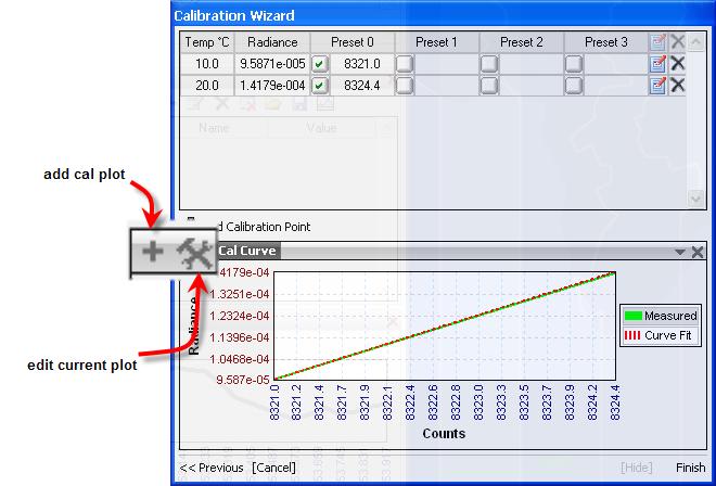 To apply the calibration to the live data choose either a Radiance or Temperature (user) from the Units Selector.