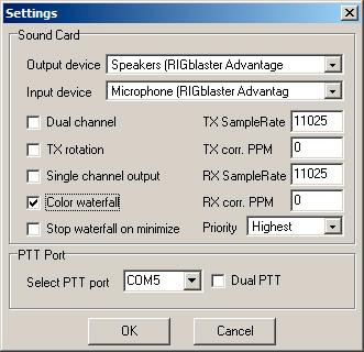 Configuring UZ7HO Sound Modem With The RIGblaster Advantage 1. Click Settings from the main menu and choose Devices from the popup menu. 2. The Settings window will appear. 3.