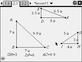 Exploring the Pythagorean Theorem (cont.) Lesson 11 Explaining the Concept (cont.) Problem 2 Using the Pythagorean Theorem (cont.) Complete the calculations for each triangle as a class using page 2.