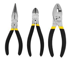 3 Piece Set Stanley Plier Ground heat treated cutting edges for longer life, durability and accuracy Heat treated carbon steel forging for long life Polished heads Comfort grip handles 0-84-114 3